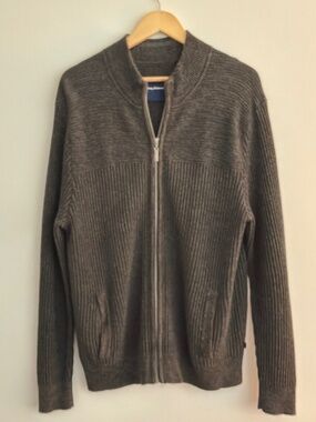 Tommy Bahama Men’s Full Zip Ribbed Cardigan Sweater Charcoal Size L 100% Cotton